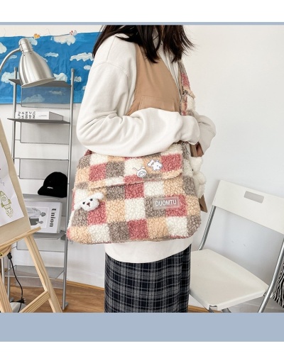 Replica Cute Color Block Fluffy Pendant Shoulder Tote Bags #801646 $30.10 USD for Wholesale