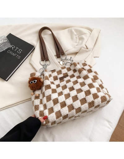 Replica Simple Casual Grid Fluffy Handbag With Pendant #801667 $40.60 USD for Wholesale