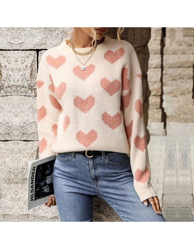 Heart Cute Pattern Ladies Loose Sweaters Long Sleeve Crew Neck #801686 $38.22 USD, Wholesale Fashion Sweaters &amp; Cardigans