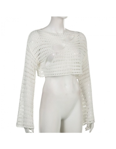 Replica  Pure Color Hollowed Out Knitting Undershirt Long Sleeve Bateau Neck #801689 $24.73 USD for Wholesale