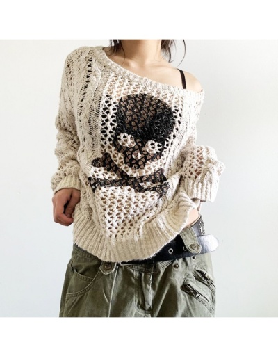 Replica  2022 Crew Neck Skull Hollowed Out Women's Sweater Long Sleeve Crew Neck #801694 $46.74 USD for Wholesale