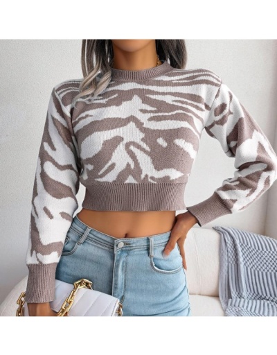  Casual Animal Print Women's Knitted Sweater Long Sleeve Crew Neck #801702 $41.08 USD, Wholesale Fashion Sweaters &amp; Cardigans