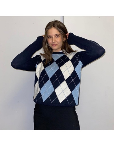 Replica Preppy Style Rhombus Ladies Pullover Sweaters Long Sleeve Crew Neck #801705 $39.56 USD for Wholesale