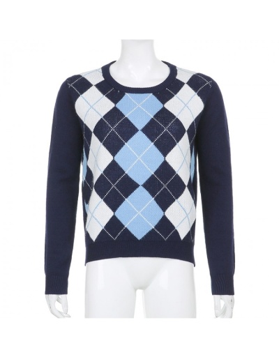 Replica Preppy Style Rhombus Ladies Pullover Sweaters Long Sleeve Crew Neck #801705 $39.56 USD for Wholesale