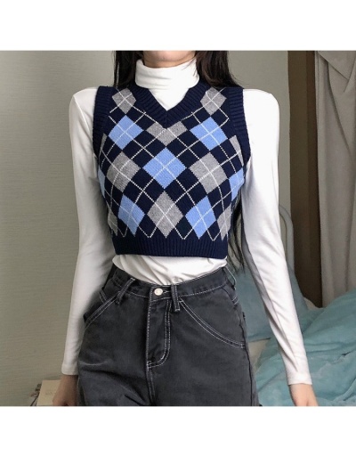 Rhombus V Neck  Sweater Vest Tops Sleeveless V Neck #801707 $21.83 USD, Wholesale Fashion Sweaters &amp; Cardigans