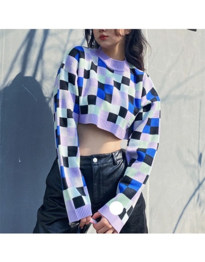 Replica  Fall Round Neck Plaid Crop Women's Knitwear Long Sleeve Crew Neck #801710 $48.78 USD for Wholesale