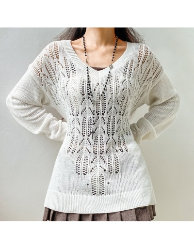  Simple Pure Color Hollowed Out V-Neck Loose Top Long Sleeve V Neck #801711 $38.66 USD, Wholesale Fashion Sweaters &amp; Cardigans