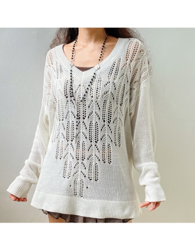 Replica  Simple Pure Color Hollowed Out V-Neck Loose Top Long Sleeve V Neck #801711 $38.66 USD for Wholesale