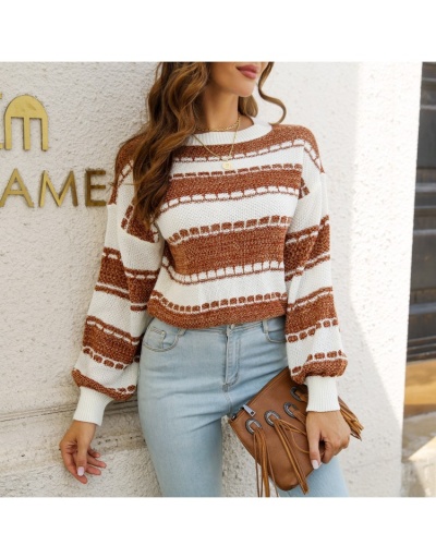 Replica  Casual Lantern Sleeve Contrast Color Women's Sweater Long Sleeve Crew Neck #801714 $39.29 USD for Wholesale