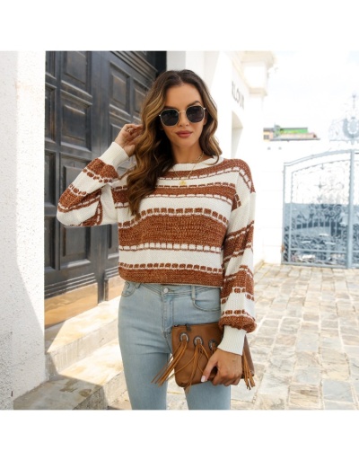 Replica  Casual Lantern Sleeve Contrast Color Women's Sweater Long Sleeve Crew Neck #801714 $39.29 USD for Wholesale