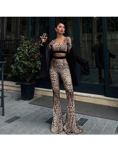 Solid Leopard Cropped Bodycon Flared Pant Sets #801736 $33.80 USD, Wholesale Fashion Women Suits