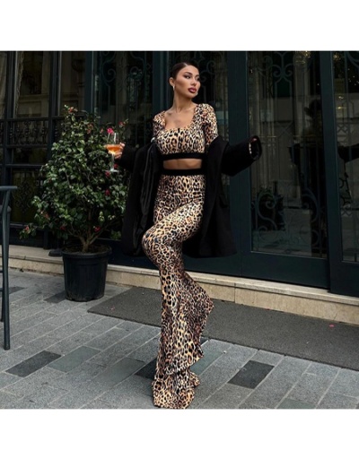 Replica Solid Leopard Cropped Bodycon Flared Pant Sets #801736 $33.80 USD for Wholesale