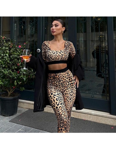 Replica Solid Leopard Cropped Bodycon Flared Pant Sets #801736 $33.80 USD for Wholesale