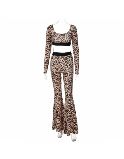 Replica Solid Leopard Cropped Bodycon Flared Pant Sets #801736 $33.80 USD for Wholesale