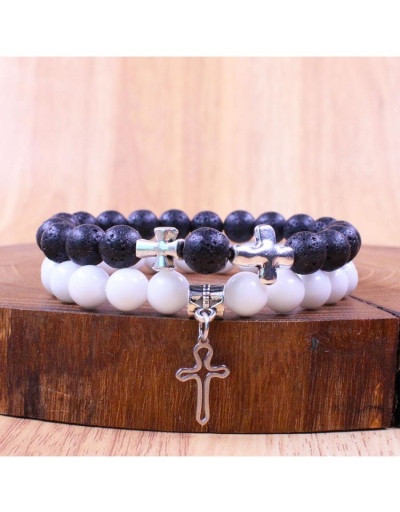 Cross Decoration Volcanic Stone Bracelet #801753 $10.23 USD, Wholesale Fashion 