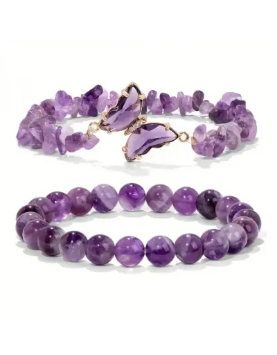 Replica Butterfly Pattern Purple Black 2pcs Crystal Bracelet #801766 $14.70 USD for Wholesale