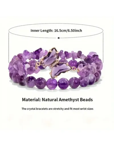 Replica Butterfly Pattern Purple Black 2pcs Crystal Bracelet #801766 $14.70 USD for Wholesale