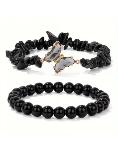 Replica Butterfly Pattern Purple Black 2pcs Crystal Bracelet #801766 $14.70 USD for Wholesale