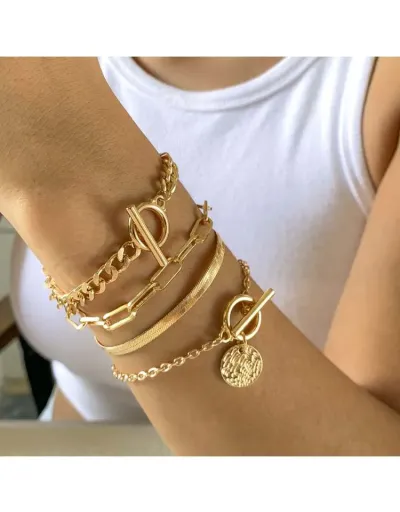 Chain Geometric Stainless Steel Annular Bracelets Set #801783 $7.05 USD, Wholesale Fashion 