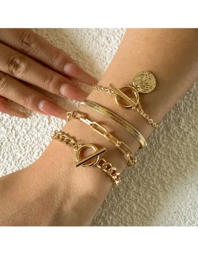 Replica Chain Geometric Stainless Steel Annular Bracelets Set #801783 $7.05 USD for Wholesale