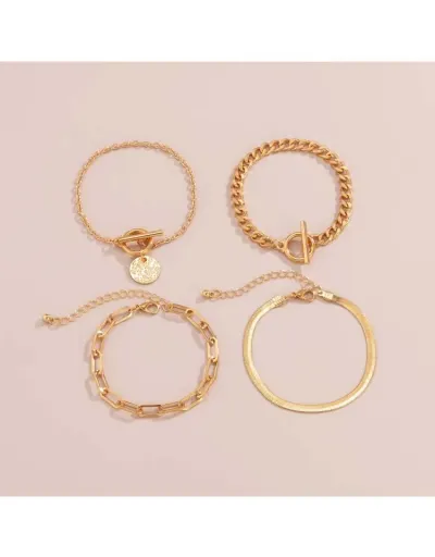 Replica Chain Geometric Stainless Steel Annular Bracelets Set #801783 $7.05 USD for Wholesale