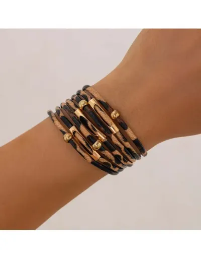 Replica Luxurious Leopard PU Bracelet #801786 $10.78 USD for Wholesale