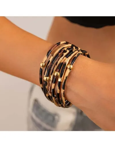 Replica Luxurious Leopard PU Bracelet #801786 $10.78 USD for Wholesale