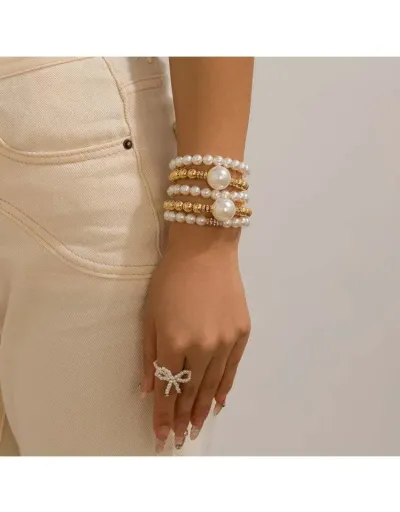 Faux Pearl Layered European Electroplating Bracelet #801822 $7.88 USD, Wholesale Fashion 