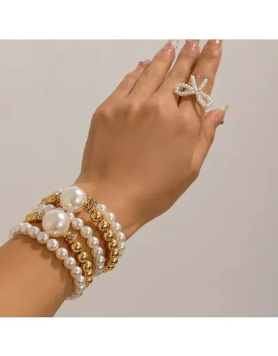 Replica Faux Pearl Layered European Electroplating Bracelet #801822 $7.88 USD for Wholesale