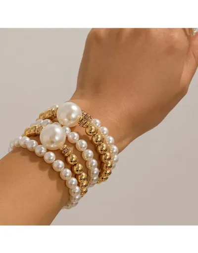 Replica Faux Pearl Layered European Electroplating Bracelet #801822 $7.88 USD for Wholesale