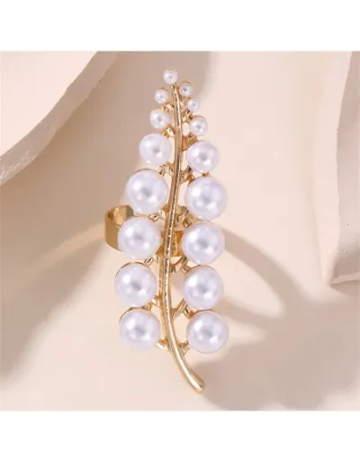 Replica Exquisite Metal Decor Pattern Pearls Ring #801843 $9.55 USD for Wholesale