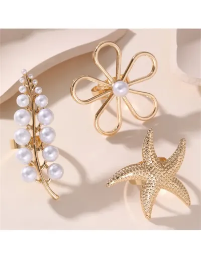 Replica Exquisite Metal Decor Pattern Pearls Ring #801843 $9.55 USD for Wholesale