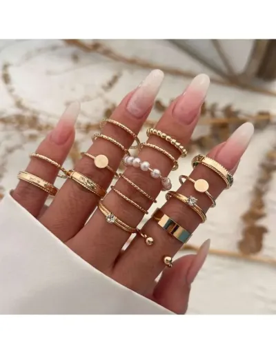 Geometric Rhinestone Alloy Circular Rings Set #801852 $7.15 USD, Wholesale Fashion Ring