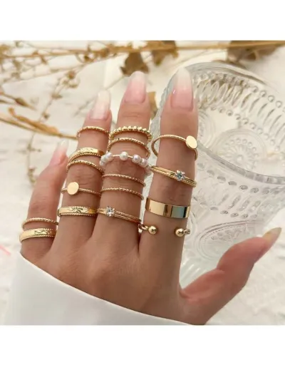 Replica Geometric Rhinestone Alloy Circular Rings Set #801852 $7.15 USD for Wholesale