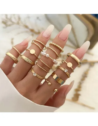 Replica Geometric Rhinestone Alloy Circular Rings Set #801852 $7.15 USD for Wholesale