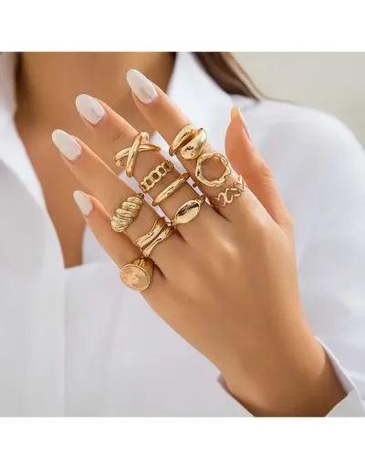 Irregular Geometric Alloy Annular Rings Set #801856 $7.72 USD, Wholesale Fashion Ring