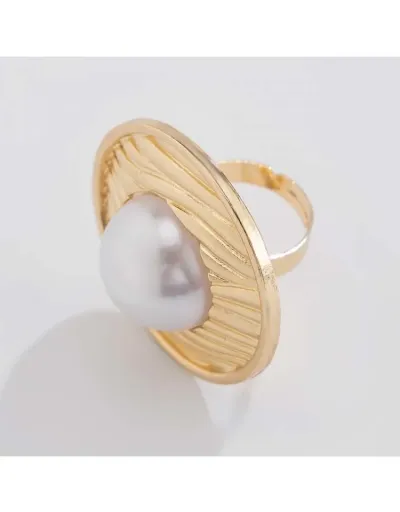 Replica Faux Pearl Irregular Exquisite Electroplating Ring #801858 $5.15 USD for Wholesale