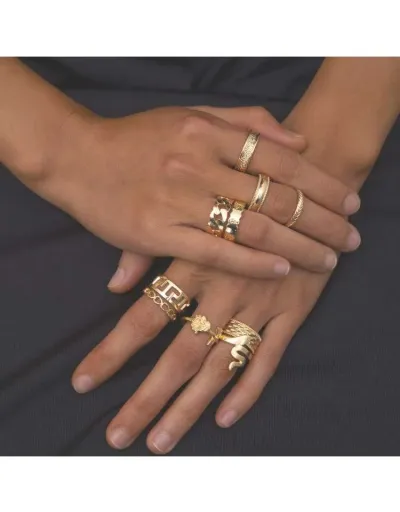 Replica Geometric Alloy Circular Rings  Set #801864 $6.25 USD for Wholesale