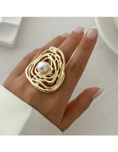 Faux Pearl Irregular Electroplating Exquisite Ring #801874 $5.36 USD, Wholesale Fashion Ring