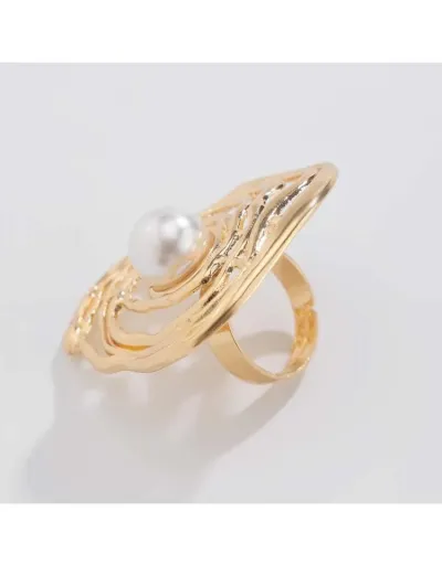 Replica Faux Pearl Irregular Electroplating Exquisite Ring #801874 $5.36 USD for Wholesale