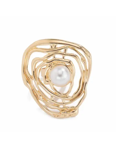 Replica Faux Pearl Irregular Electroplating Exquisite Ring #801874 $5.36 USD for Wholesale