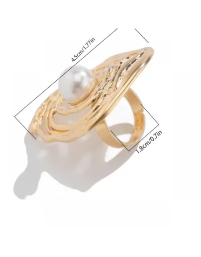 Replica Faux Pearl Irregular Electroplating Exquisite Ring #801874 $5.36 USD for Wholesale