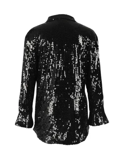 Replica Sequin Patchwork Loose Button Up Shirt #801921 $56.91 USD for Wholesale