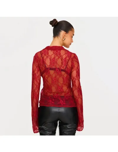 Replica Floral Lace See Through Button Up Shirt #801922 $20.96 USD for Wholesale