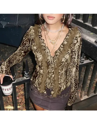 Replica Fake Fur Ruffle Edge V Neck Shirt #801923 $33.59 USD for Wholesale