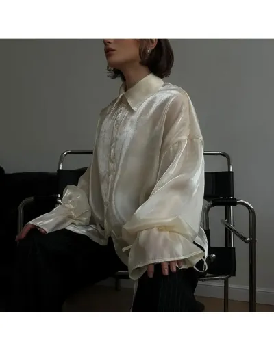 Replica See Through Trumpet Sleeve Lace Up Shirt #801924 $39.08 USD for Wholesale