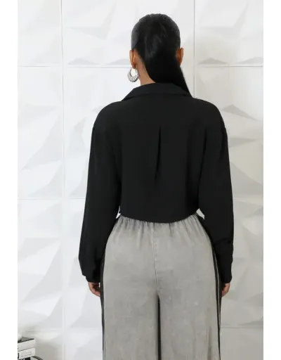 Replica Plain Flap Pockets Lapel Cropped Shirt #801944 $35.78 USD for Wholesale