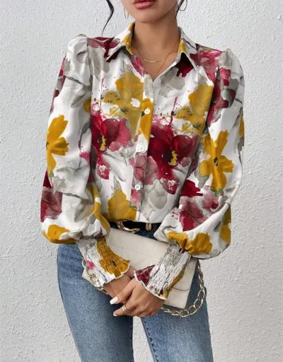 Down Collar Lantern Sleeve Cardigan Blouses #801947 $30.00 USD, Wholesale Fashion Blouses