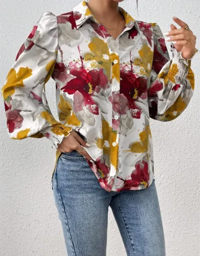 Replica Down Collar Lantern Sleeve Cardigan Blouses #801947 $30.00 USD for Wholesale