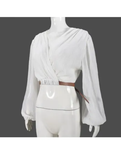 Replica Buckle-loop V Neck Lantern Sleeve Cropped Tops #801959 $37.18 USD for Wholesale